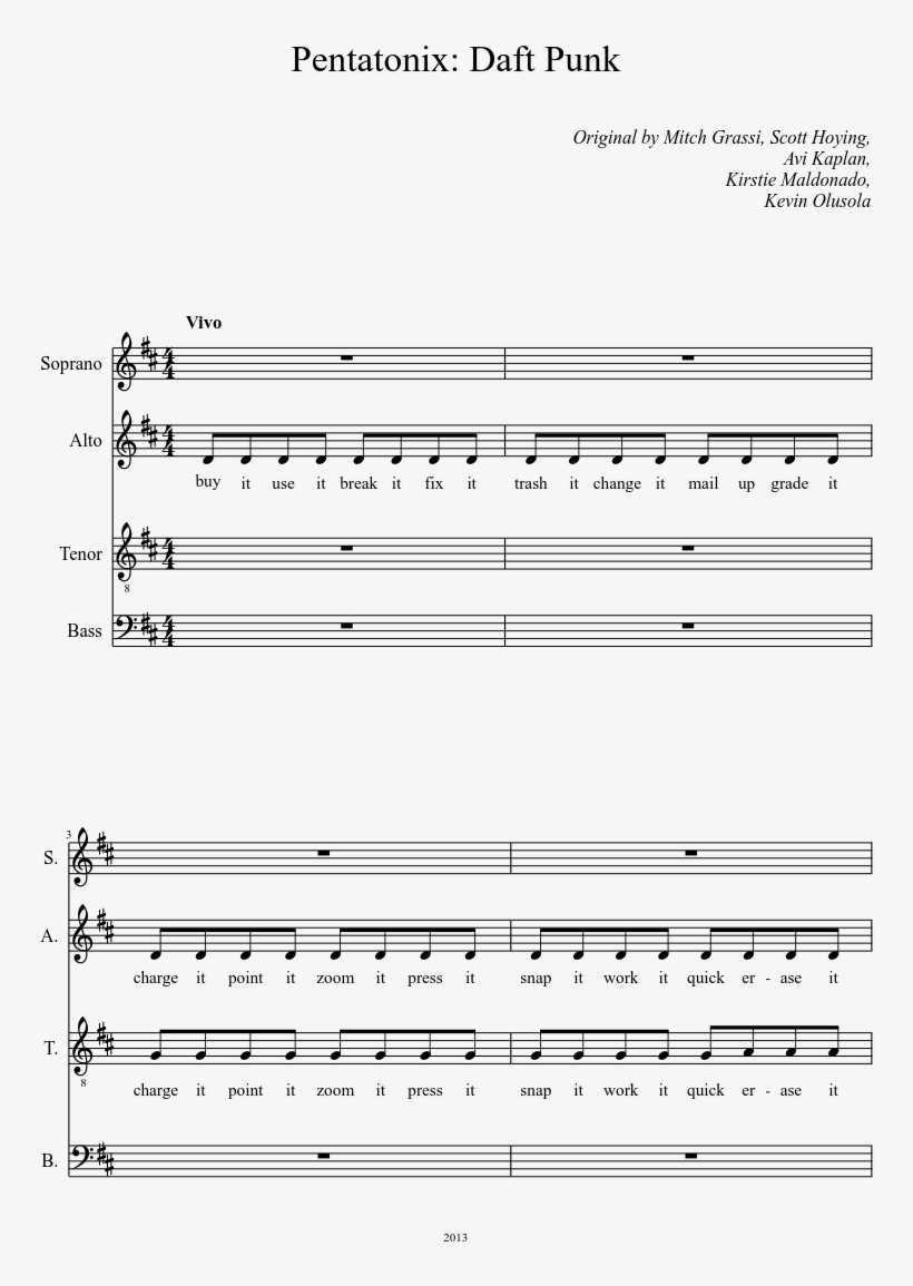 Pentatonix - Daft Punk - - Musescore - Highschool Of The Dead Drum Tab, transparent png download