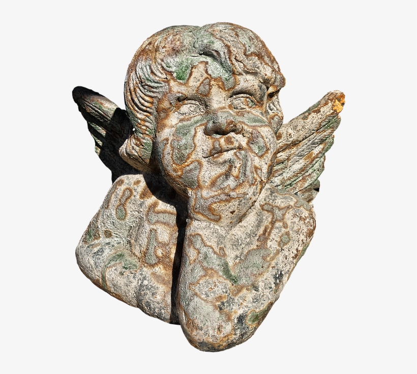 Figure, Angel, Cherub, Stone Figure, Weathered, Old - Carving, transparent png download