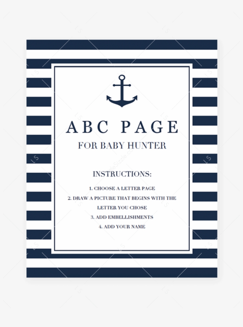 Abc Page Baby Shower Activity Printable By Littlesizzle - Diaper Raffle Nautical Theme, transparent png download