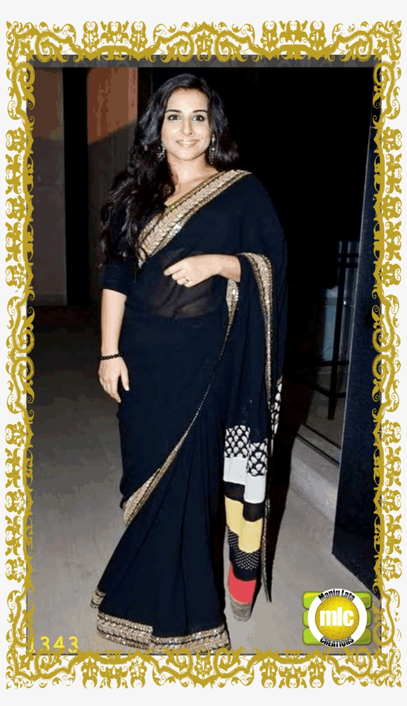 Buy Indian Bollywood Designer Replica Vidya Balan Gorgeous - Black Saree Vidya Balan, transparent png download
