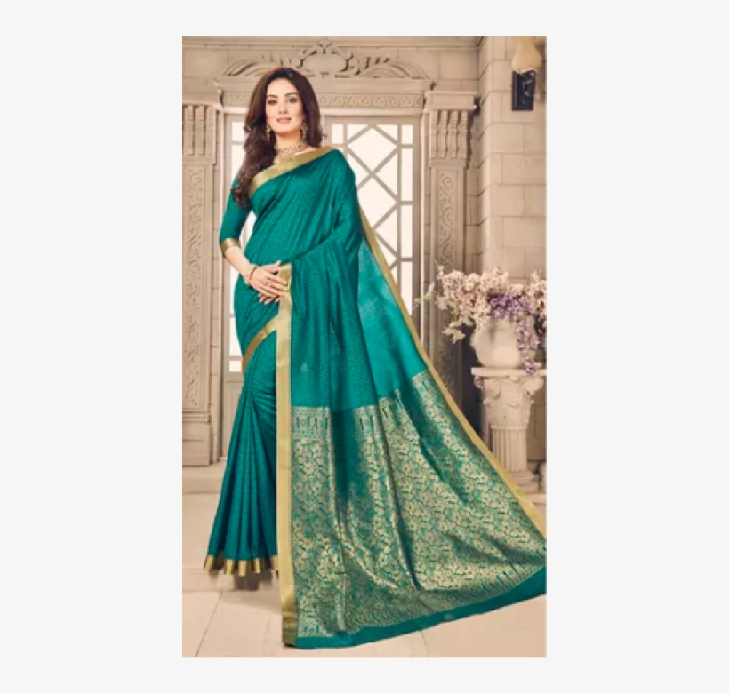 Purvanchal Collection Green Color Silk Blend Saree - Velvet, transparent png download