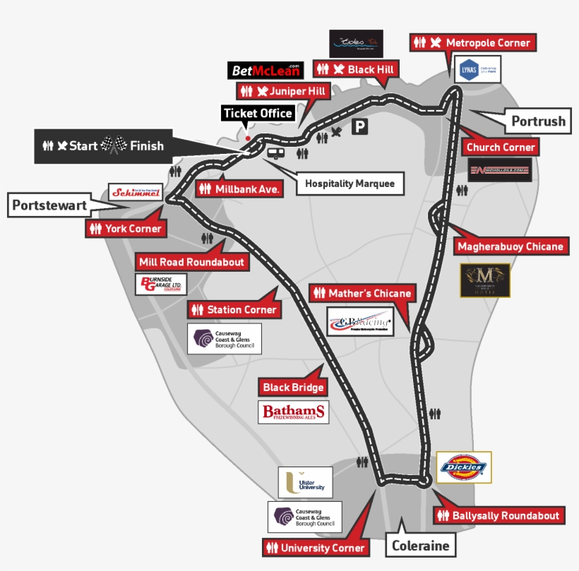 Circuit Map & Vantage Points - North West 200 Circuito, transparent png download