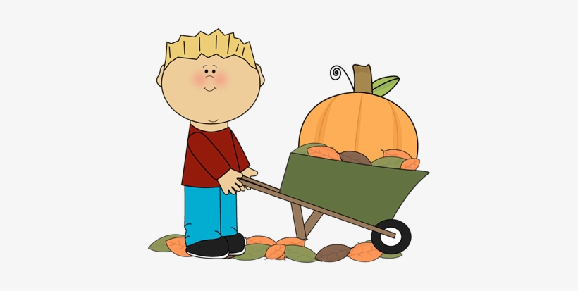 Boy With Pumpkin In A Wheelbarrow - Kids With Pumpkins Clipart, transparent png download