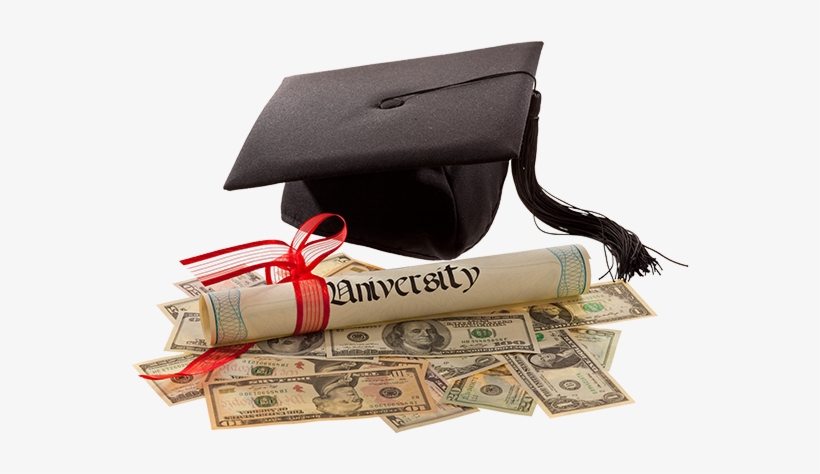 Grad Cap And Diploma On A Pile Of Money - Student Loans Png, transparent png download