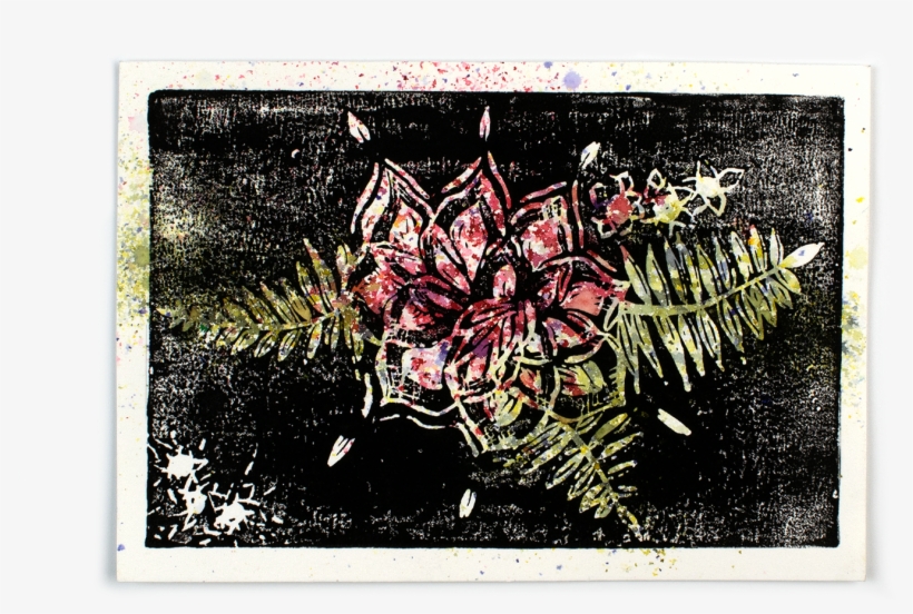 Lino Print Brusho Flower Effect - Flower, transparent png download