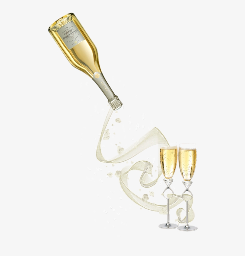 Verres Et Bouteille De Champagne - Prosecco Pouring, transparent png download
