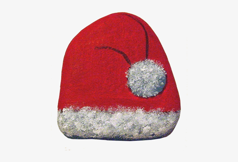 Painted Stone Santa Hat With White Fleece - Easy Painted Christmas Rocks, transparent png download