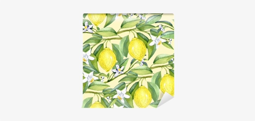 Lemon Branches With Fruits And White Flowers, Seamless - Illustration, transparent png download