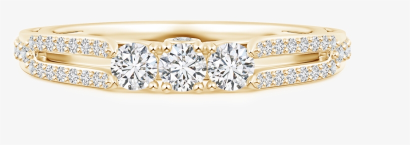 Lab Grown Diamond Three Stone Ring With Filigree - Engagement Ring, transparent png download