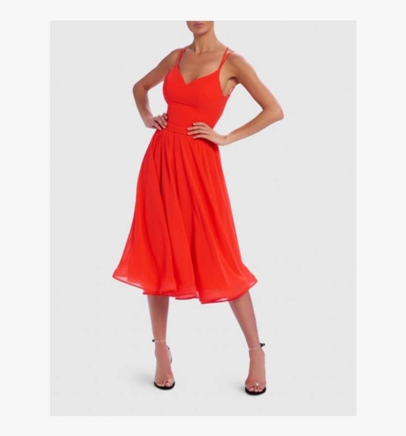 Red Chiffon Skater Midi Dress With Lace-up Back By - Cocktail Dress, transparent png download