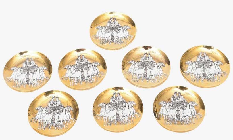 Set Of Eight Italian Fornasetti Gilded Porcelain Roman - Fornasetti Saks Fifth Avenue Plates, transparent png download