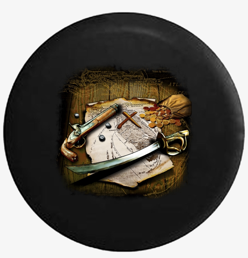 Pirate Ship Sword Gold Treasure Hunting Map - Wall Clock, transparent png download