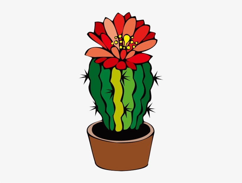 Barrel Cactus Clipart - Cactus With Flower Drawing, transparent png download
