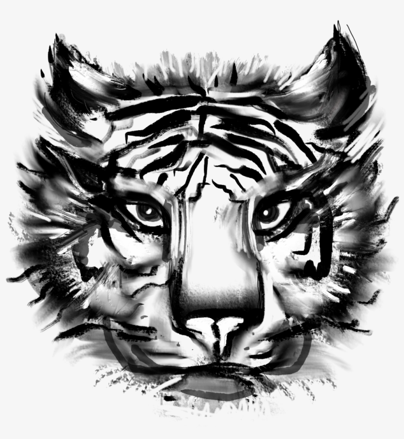 #tiger #ink #bw #animal #animals #wild #angry #handdrawn - Siberian Tiger, transparent png download