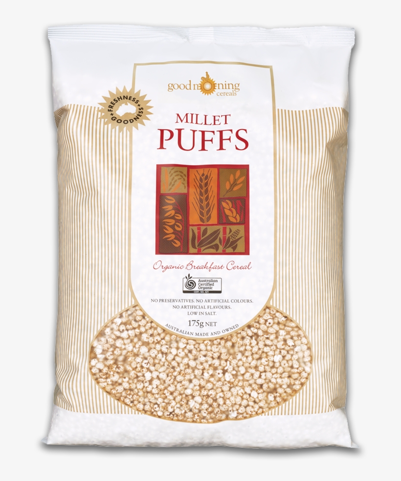 Puffs Millet, 175g, Organic, Good Morning Cereals - Good Morning Brown Rice Puffs, transparent png download