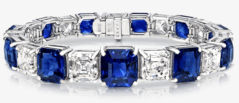 A Graff Emerald Cut Sapphire And Diamond Bracelet - Emerald And Sapphire Tennis Bracelet, transparent png download