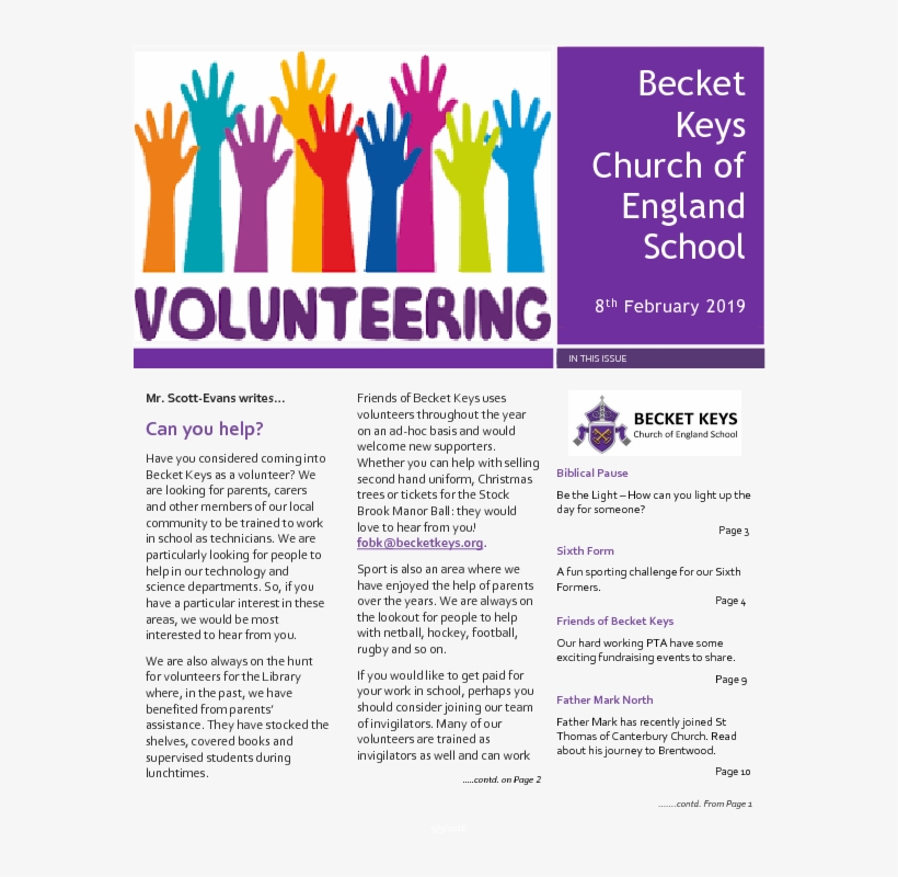 2019 02 08 - Becket Keys Church Of England School, transparent png download