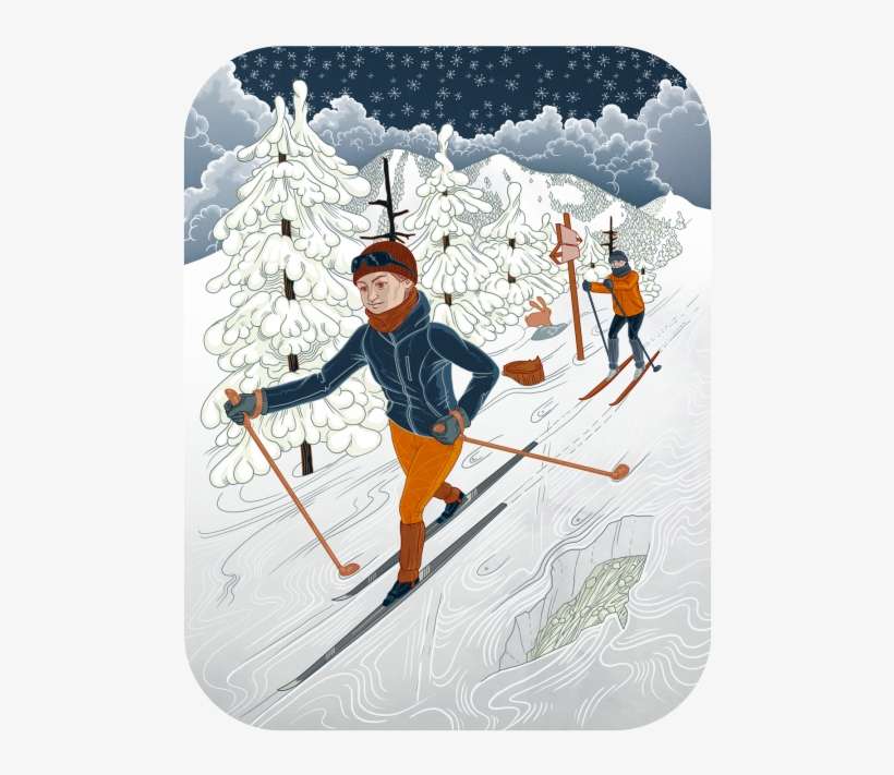 Crosscountry Skiing In The Snow Mountains Illustration - Nordic Skiing, transparent png download