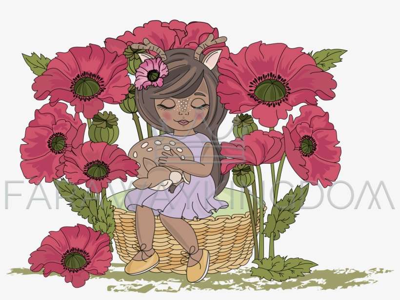 Deer Baby And Girl Cartoon Animal Vector Illustration - Love You, transparent png download