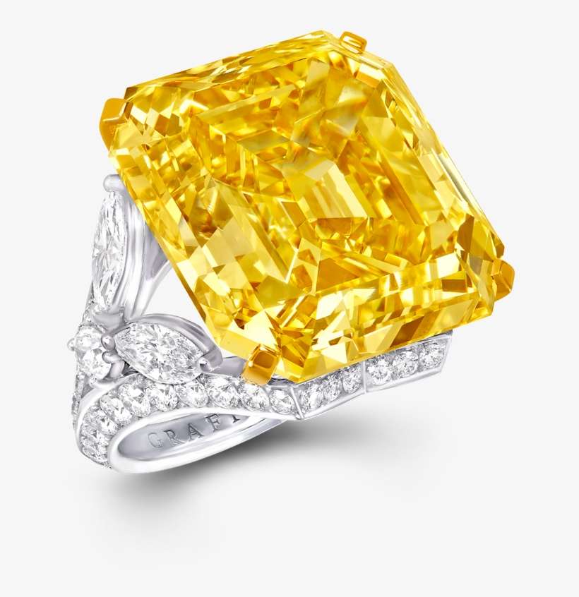 73ct Fancy Vivid Yellow Emerald Cut Ring - Graff, transparent png download