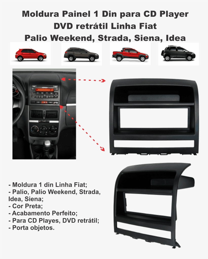 Moldura Painel 1din Palio Strada Siena Idea Cor Preta - Minha Casa Minha Vida, transparent png download