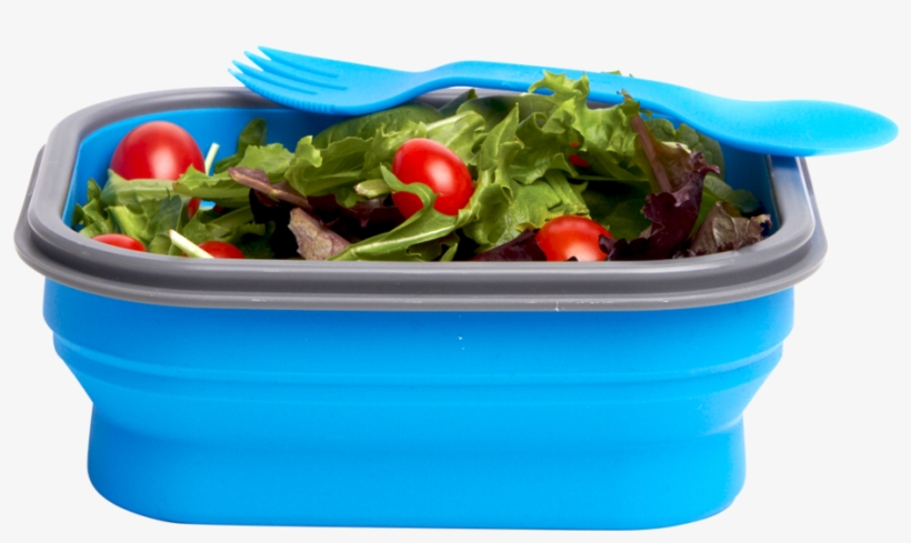 Blue Small Collapsible Lunch Box With Spork Filled - Tempat Makan Silicon, transparent png download