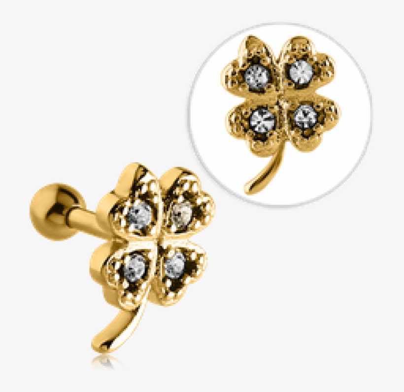 Gold Plate White Crystals Clover - Earrings, transparent png download