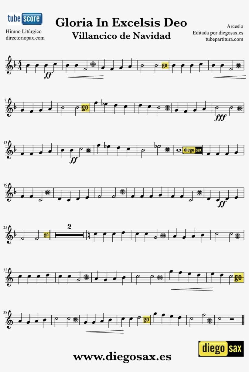 Gloria In Excelsis Deo Partitura Del Villancico En - Gloria In Excelsis Deo Violin Sheet Music, transparent png download