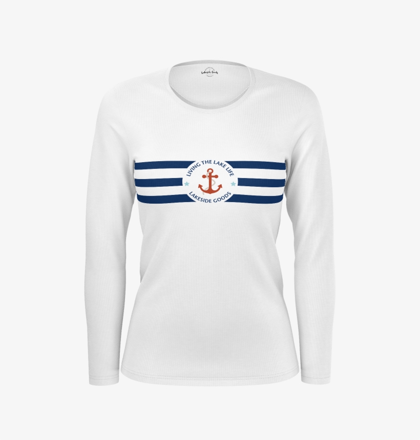 Lake Life Anchor Stripes On White - Long-sleeved T-shirt, transparent png download