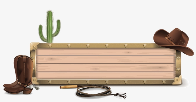 Wooden Border Graphic With Cowboy Hat, Boots, Bullwhip - Vector Graphics, transparent png download