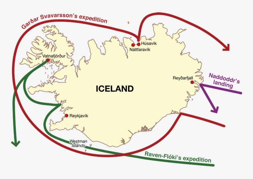 A Map Depicting The Landing Places Of The First Norseman - First Settlements In Iceland, transparent png download