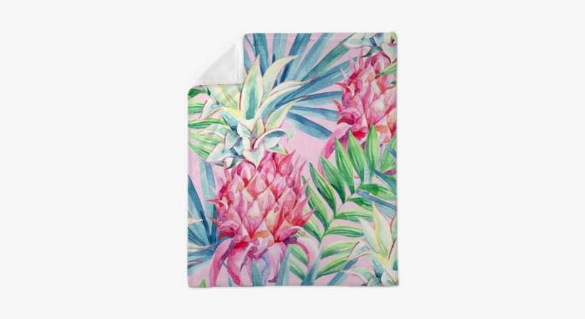 Watercolor Pineapple Fruit Seamless Pattern Plush Blanket - Pink Pineapple Water Color, transparent png download