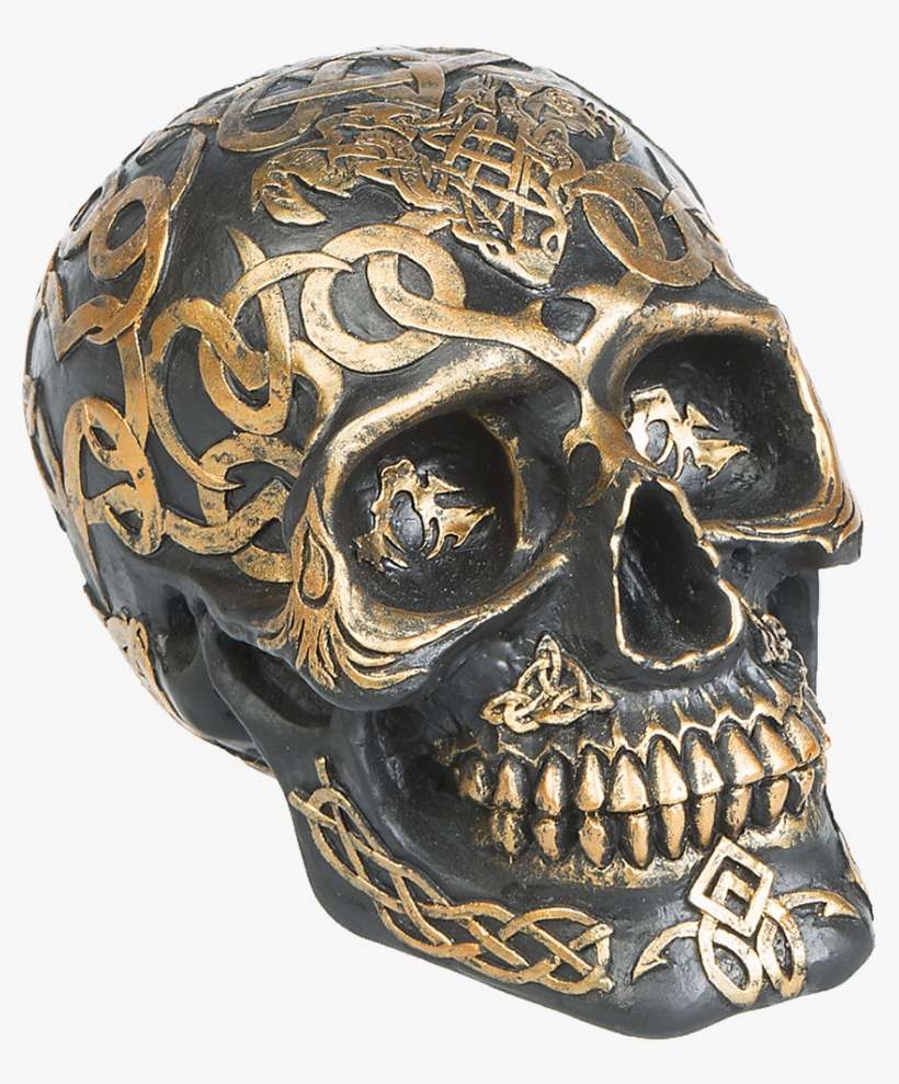 Black Skull Decorated With Golden Pattern - Skull, transparent png download