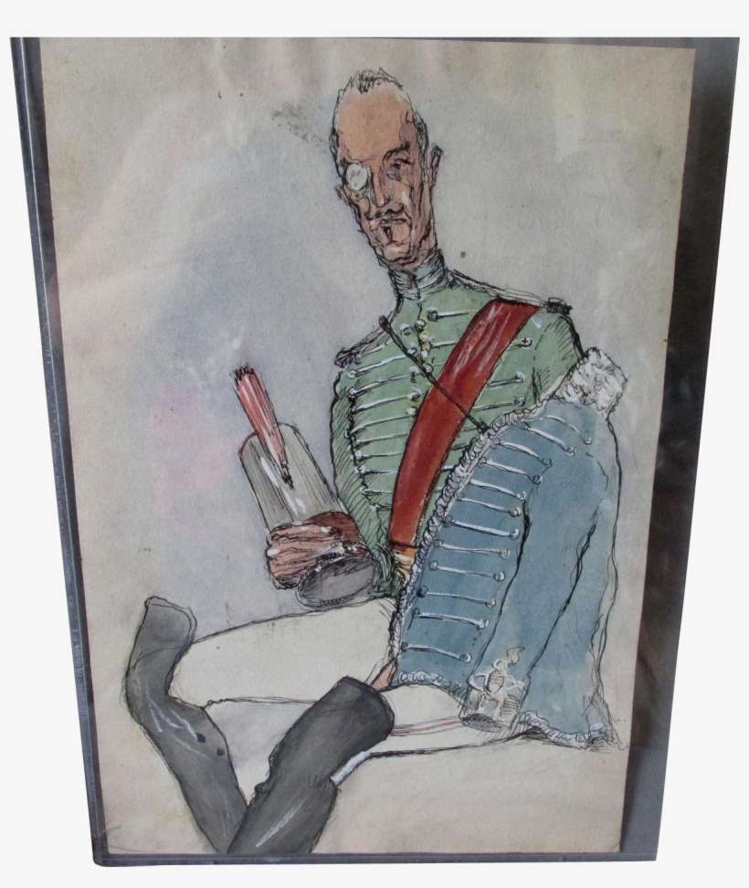 Original Caricature Watercolor Painting Ink Of Military - Watercolor Painting, transparent png download