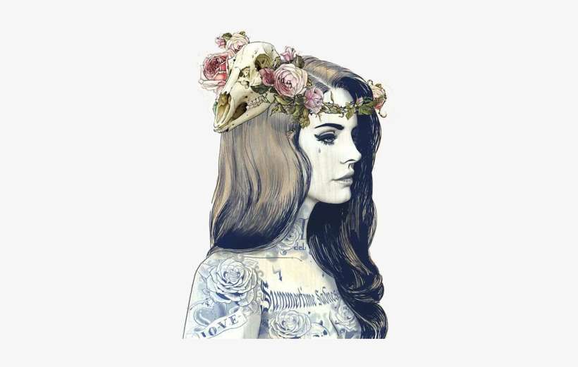 Pretty Tattoo Illustration - Lana Del Rey Drawing Skull, transparent png download