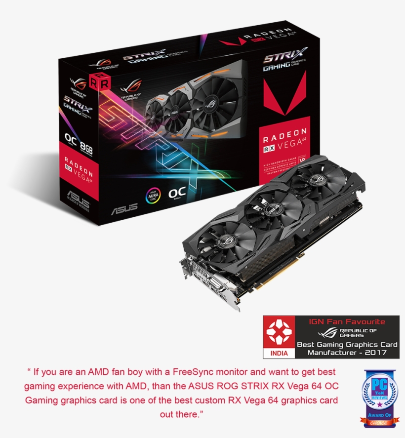 Asus Rog Radeon Rx Vega 64 8gb Strix Rxvega64 O8g Gaming - Asus Rog Strix Vega 64, transparent png download