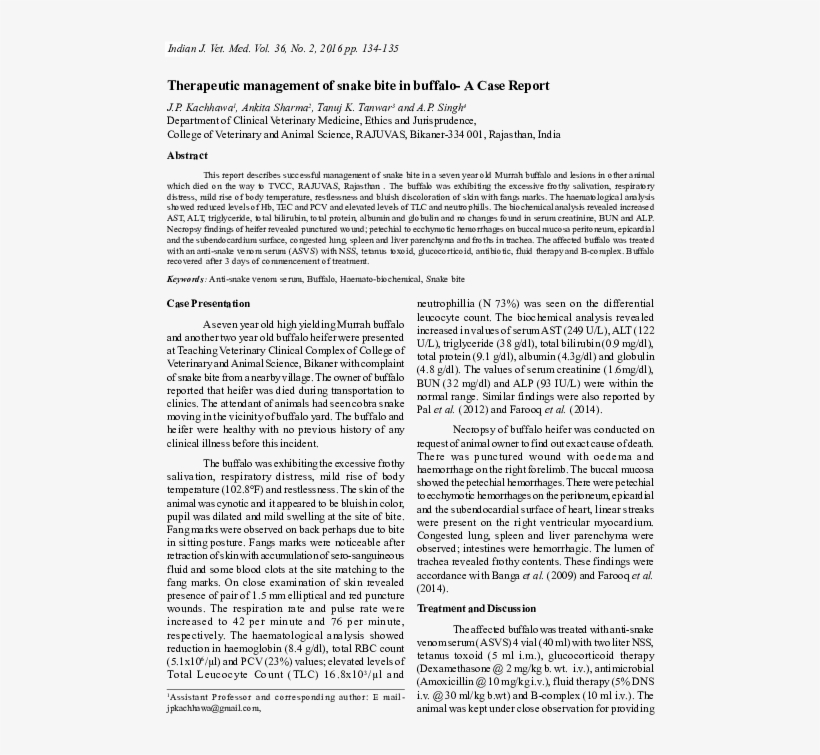 Therapeutic Management Of Snake Bite In Buffalo- A - Ye'kuana, transparent png download