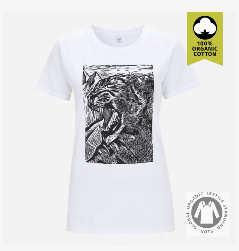 Snow Leopard Organic Women's Lino Illustration T-shirt - T-shirt, transparent png download
