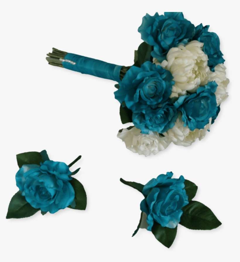 Teal Bouquet Bouttoniere - Garden Roses, transparent png download