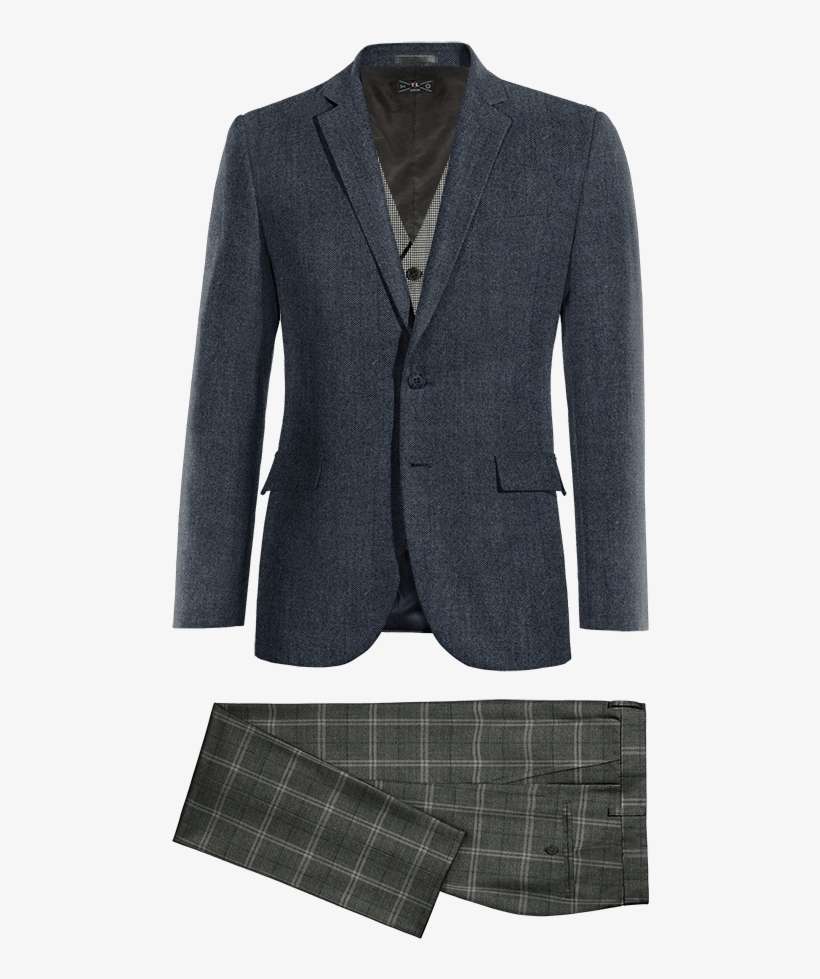 Blue Checked Merino Wool Suit Blue 3 Piece Wool Suit - Suit, transparent png download