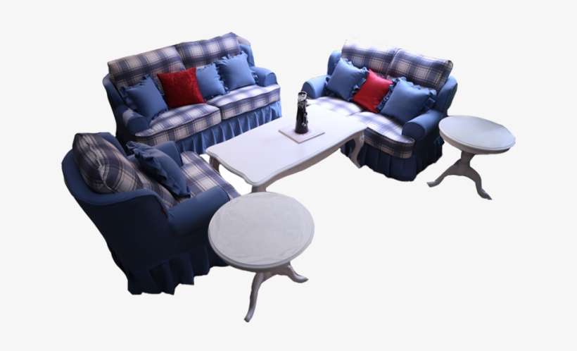 Sofa Set Blue And White Checked - Studio Couch, transparent png download