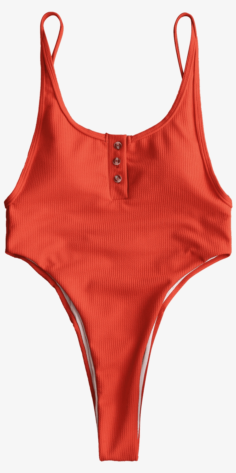 Ribbed Texture Buttons High Leg Swimwear - Lingerie Top, transparent png download