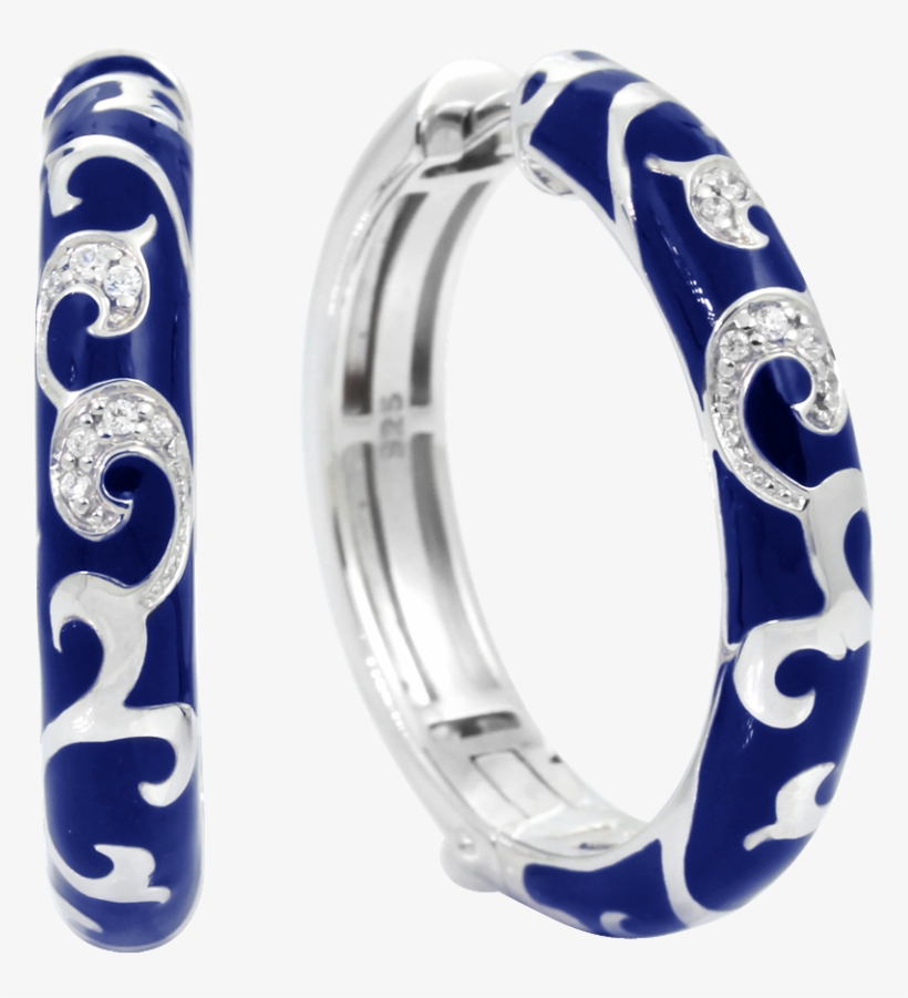 Sterling Silver Italian Enamel Blue Royale Hoop Earrings - Jewellery, transparent png download