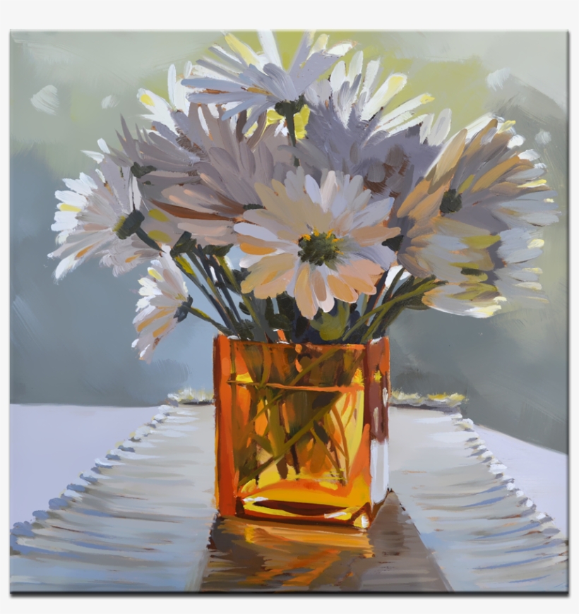 Morning Daisies In Orange Vase A - Painting, transparent png download