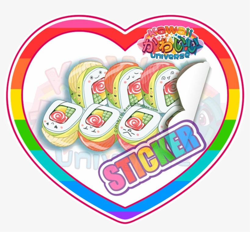 Cute Full Rainbow Roll Sushi Sticker - Sushi, transparent png download