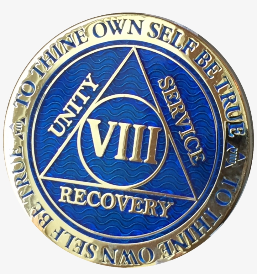 8 Year Aa Medallion Reflex Blue Gold Plated Alcoholics - Emblem, transparent png download
