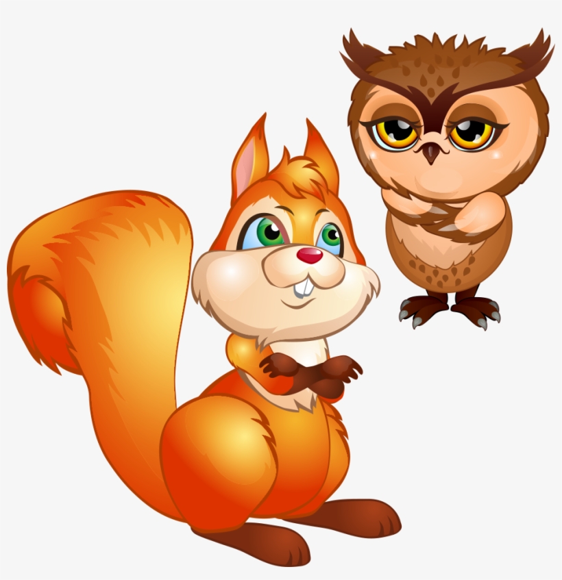 Clip Art Free Pictures Of Squirrels - Squirrel And Owl Cartoon, transparent png download