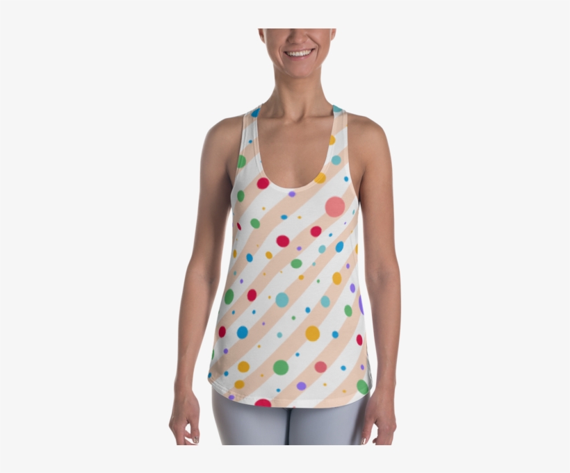 Women's Multi Colored Polka Dots And Stripe Pattern - Sleeveless Shirt, transparent png download