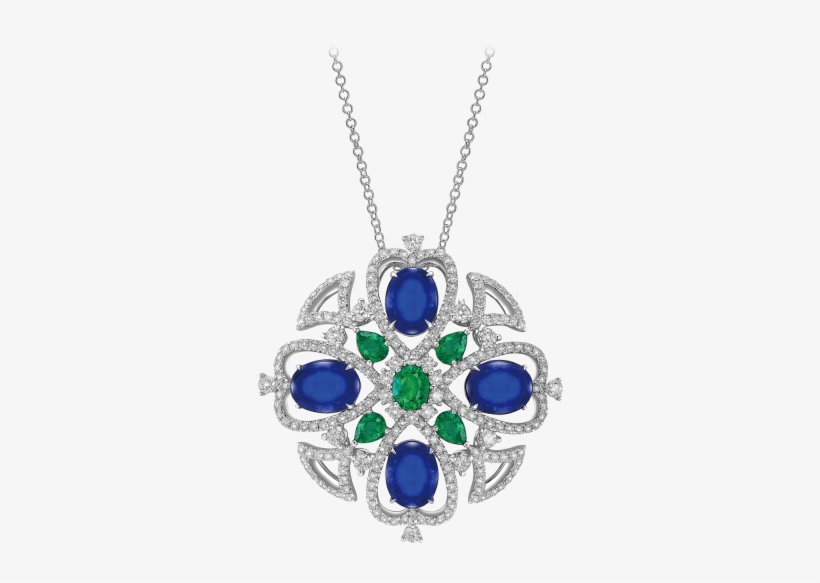 Cabochon Sapphire, Emerald And Diamond Pendant - Emerald Diamond Pendant, transparent png download
