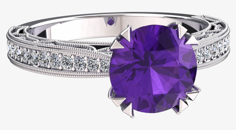 00 Carat Natural Amethyst And Diamond Ring Style - Engagement Ring, transparent png download